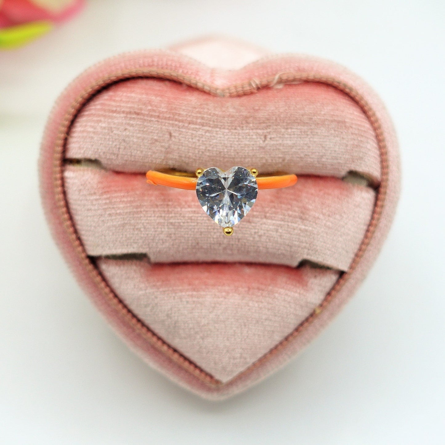 JADE FLUO ~Anello Smaltato ACCIAIO Inossidabile con cuore in zircone