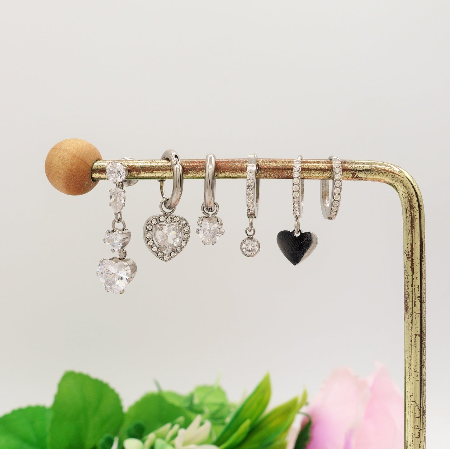 Cherie Crystal Set - ACCIAIO INOSSIDABILE - 6 Orecchini pendenti in cubic zirconia a forma di cuore