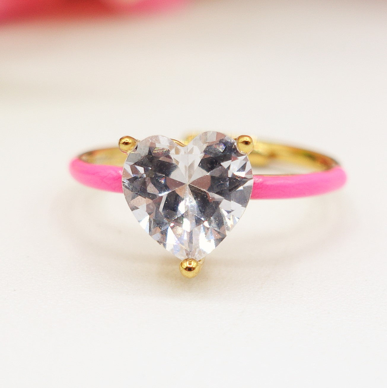JADE FLUO ~Anello Smaltato ACCIAIO Inossidabile con cuore in zircone