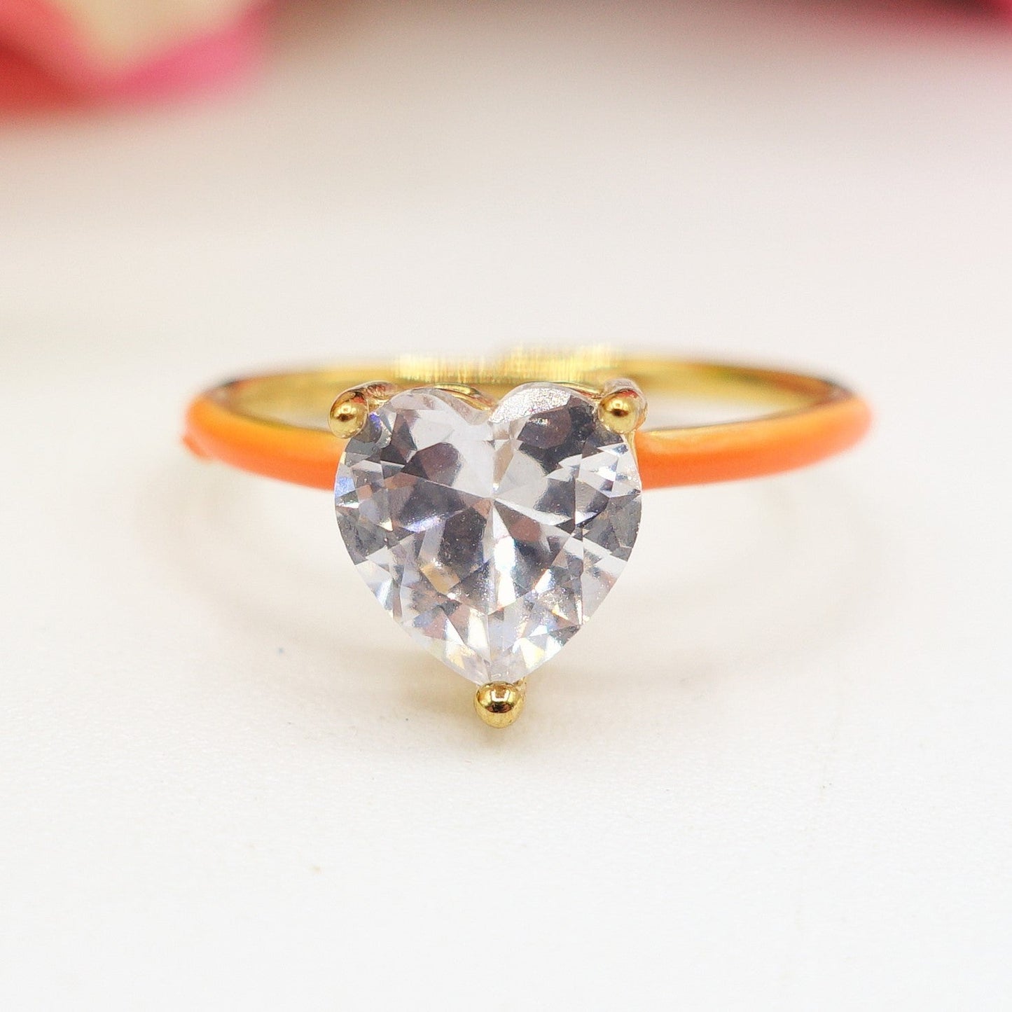JADE FLUO ~Anello Smaltato ACCIAIO Inossidabile con cuore in zircone