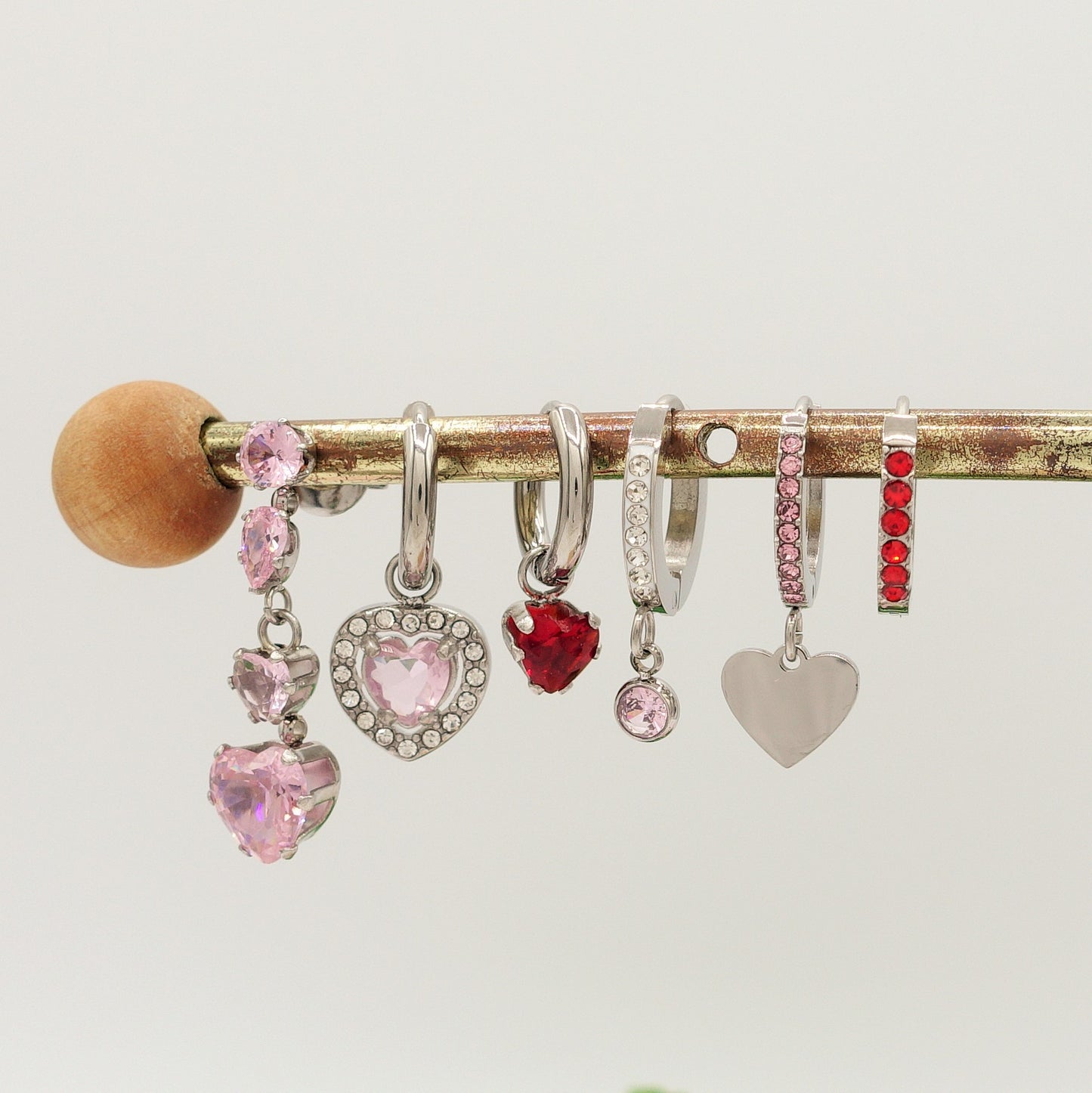 Cherie Crystal Set - ACCIAIO INOSSIDABILE - 6 Orecchini pendenti in cubic zirconia a forma di cuore