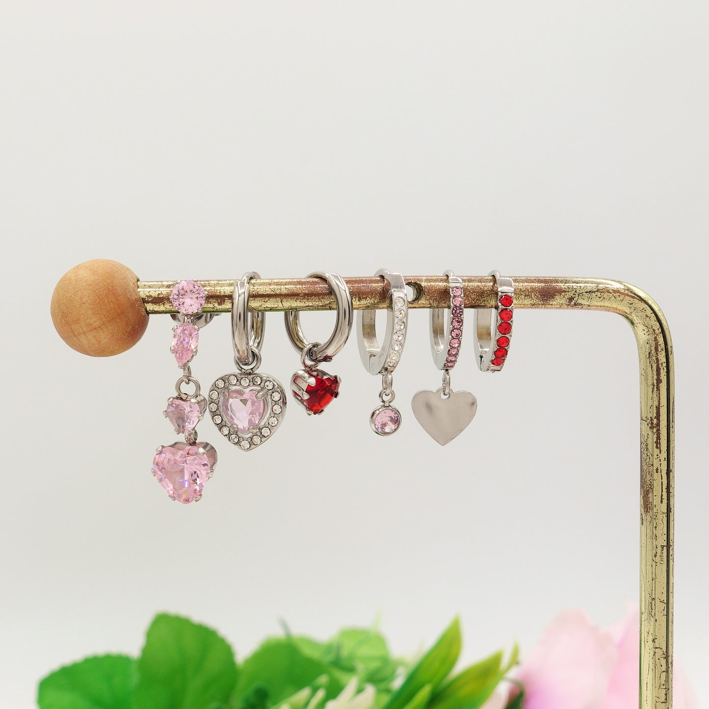 Cherie Crystal Set - ACCIAIO INOSSIDABILE - 6 Orecchini pendenti in cubic zirconia a forma di cuore