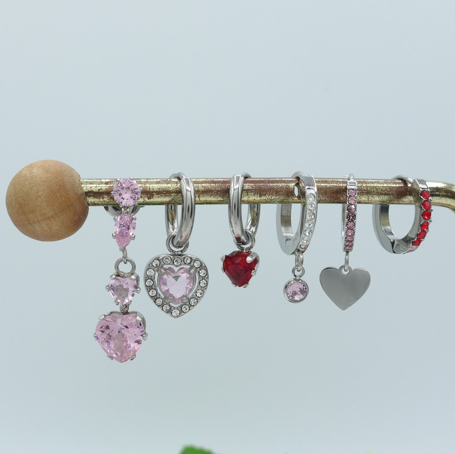 Cherie Crystal Set - ACCIAIO INOSSIDABILE - 6 Orecchini pendenti in cubic zirconia a forma di cuore