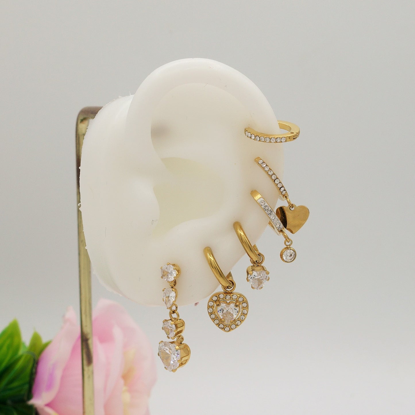 Cherie Crystal Set - ACCIAIO INOSSIDABILE - 6 Orecchini pendenti in cubic zirconia a forma di cuore