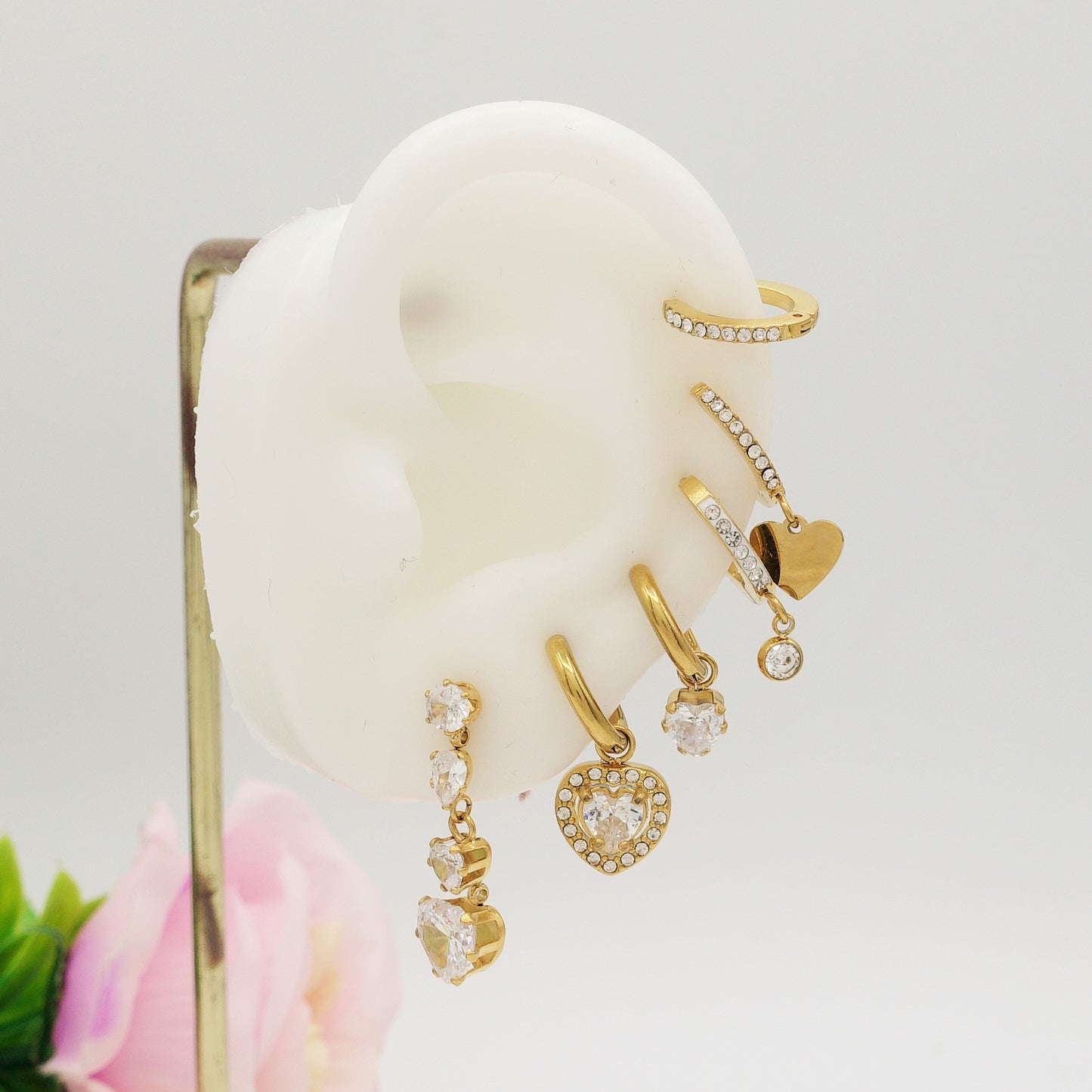 Cherie Crystal Set - ACCIAIO INOSSIDABILE - 6 Orecchini pendenti in cubic zirconia a forma di cuore