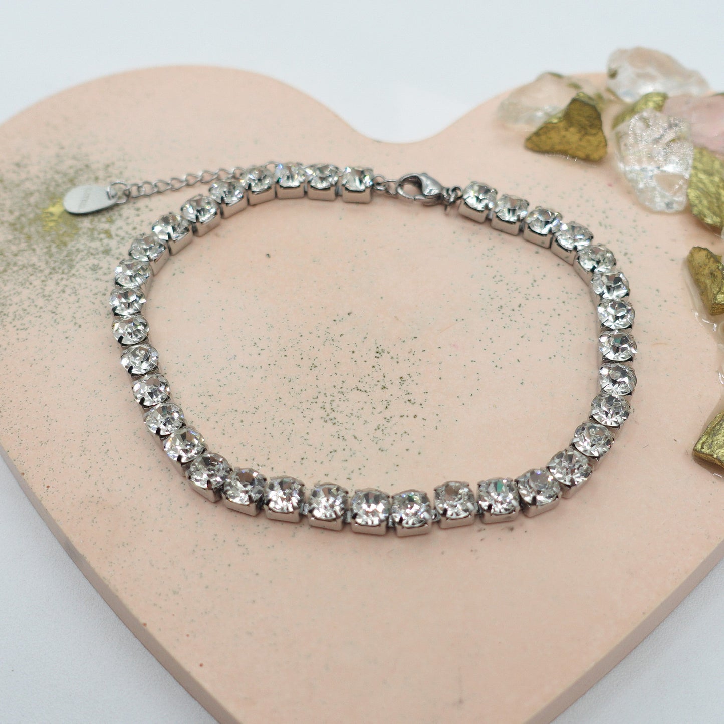 MYKONOS ~ Cavigliera Tennis in ACCIAIO INOSSIDABILE con cubic zirconia 5mm
