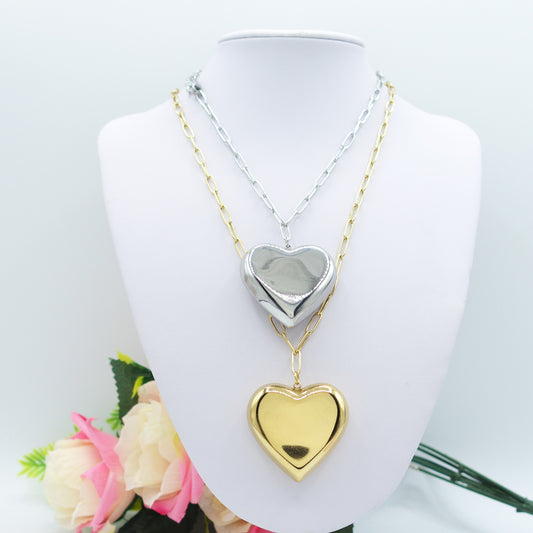 NEVADA ~ACCIAIO INOSSIDABILE - COLLANA lunga catena e cuore oversize