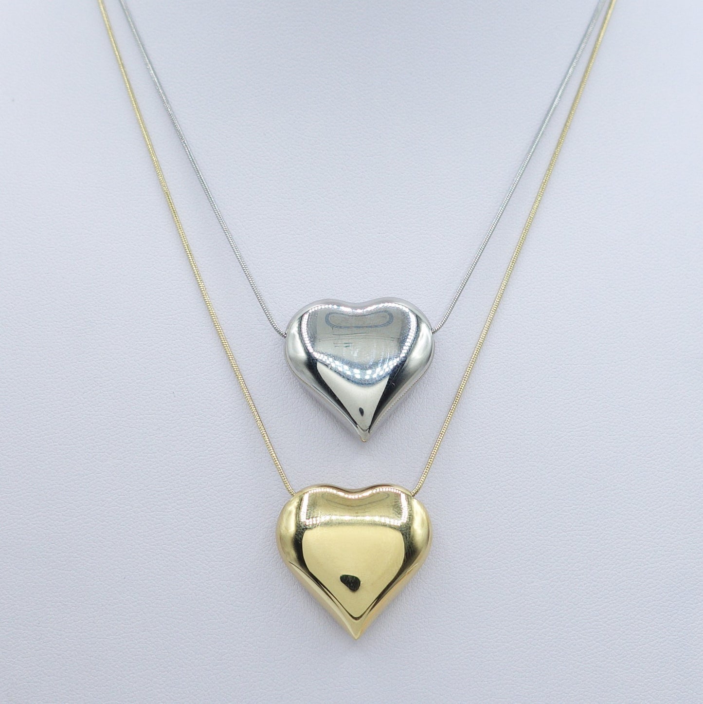 LOVE ~ ACCIAIO INOSSIDABILE - COLLANA ciondolo cuore bombé