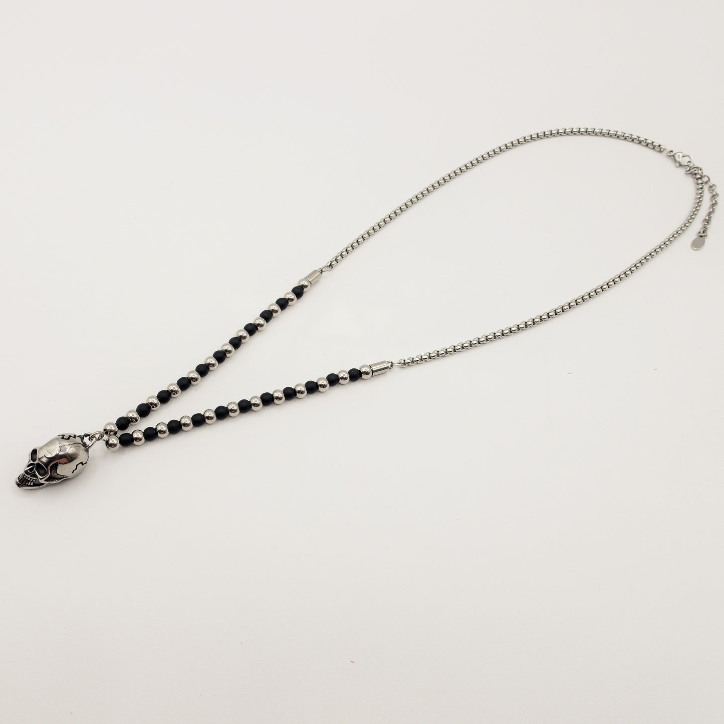 Collana pallini bruniti pendente SKULL uomo ACCIAIO