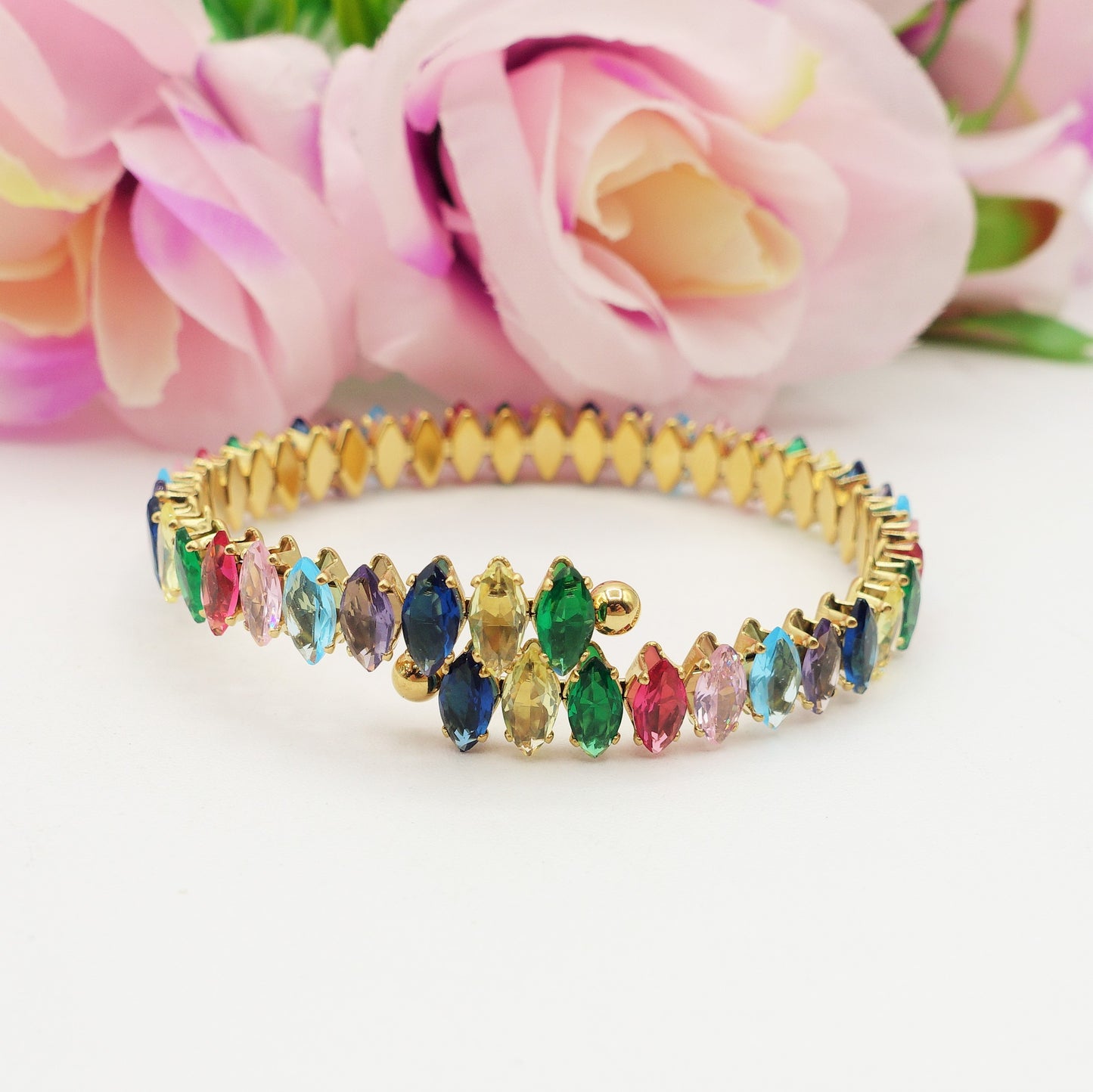 PIPER ~ ACCIAIO INOSSIDABILE - Bracciale rigido contrariè con cubic zirconia