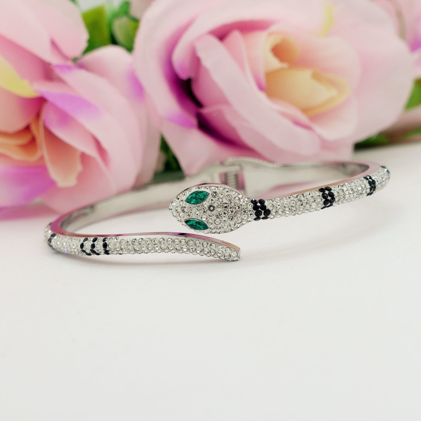 MEDEA~ Acciaio Inossidabile - Bracciale a serpente con cubic zirconia