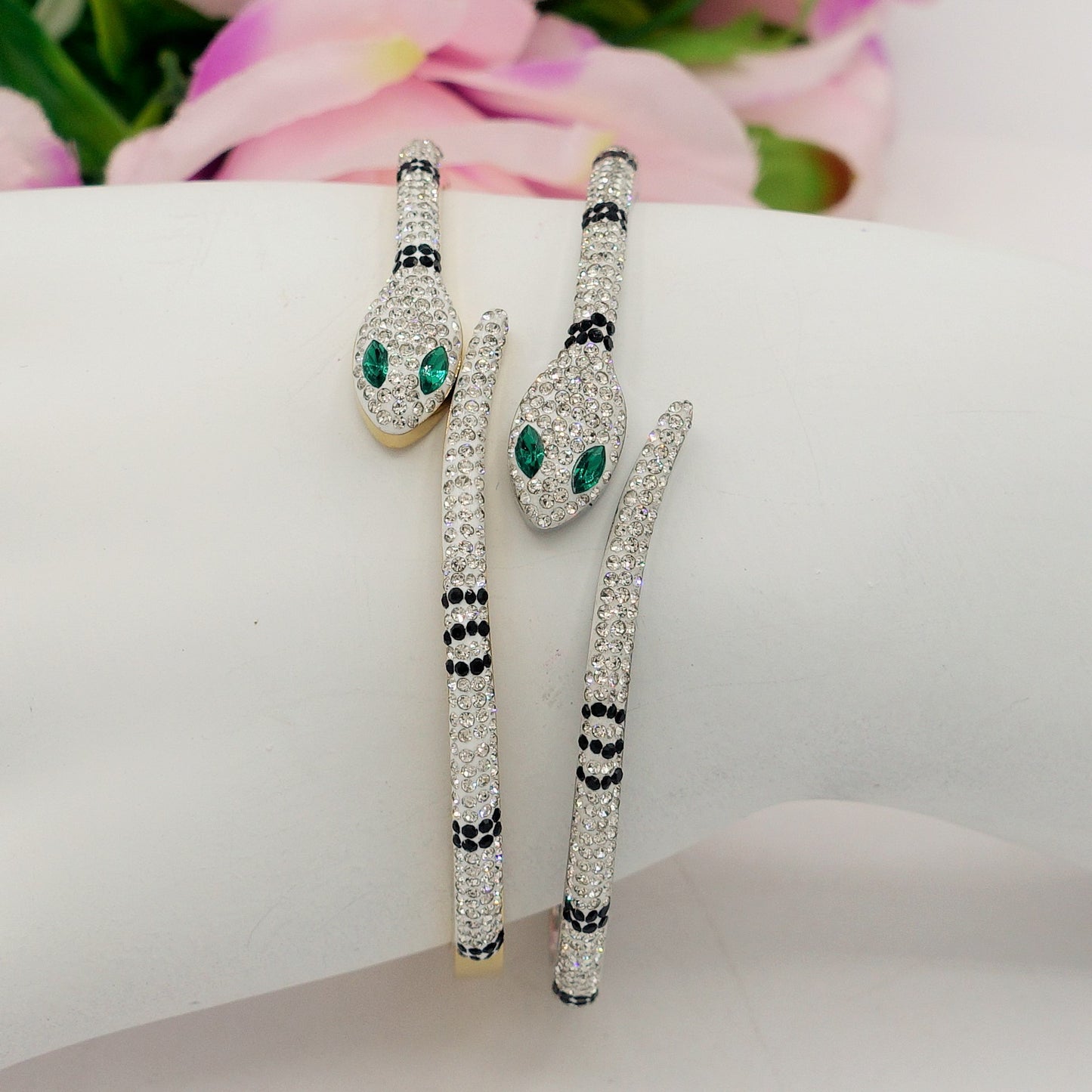MEDEA~ Acciaio Inossidabile - Bracciale a serpente con cubic zirconia