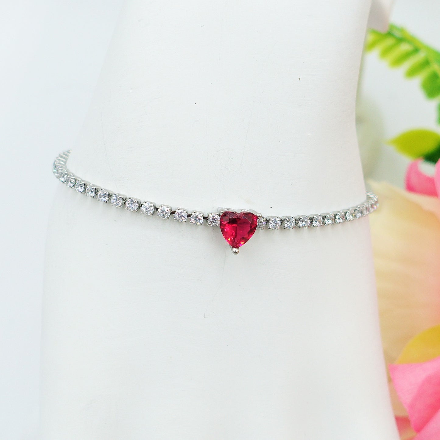 AURORA RED SET ~ Acciaio Inossidabile - Collana, bracciale tennis + Anello in cubic zirconia