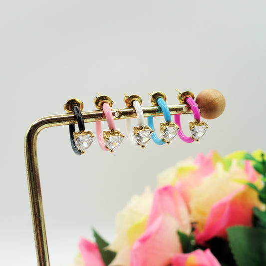 ROSE FLUO - HOOPS - acciaio inossidabile- 13 colori orecchini a cerchio smaltati con cubic zirconia