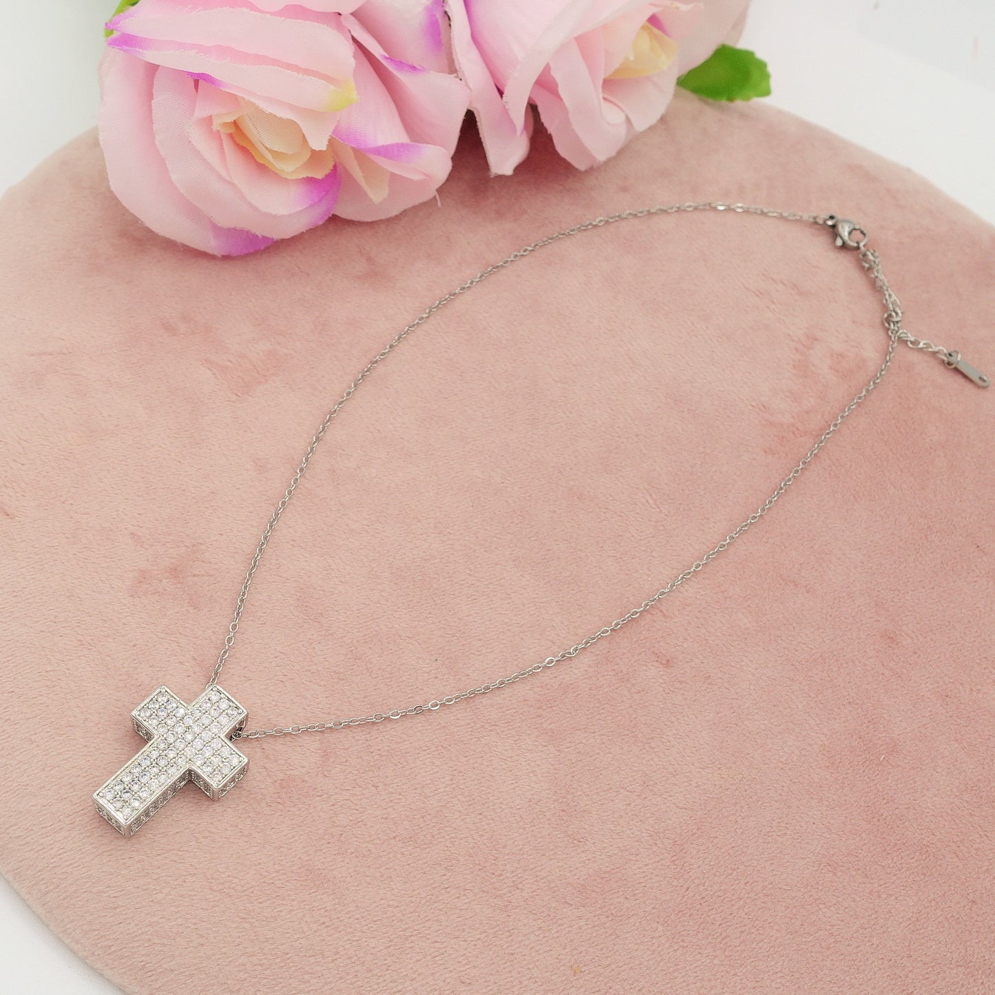 PHOEBE big - ACCIAIO INOSSIDABILE- Collana con pendente croce in cubic zirconia