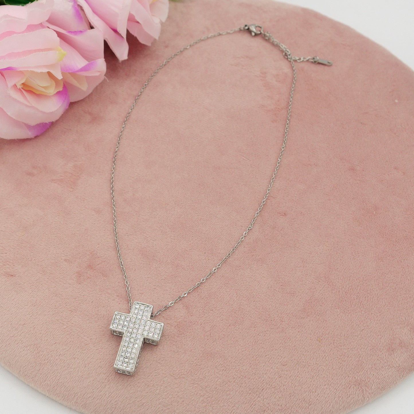 PHOEBE big - ACCIAIO INOSSIDABILE- Collana con pendente croce in cubic zirconia