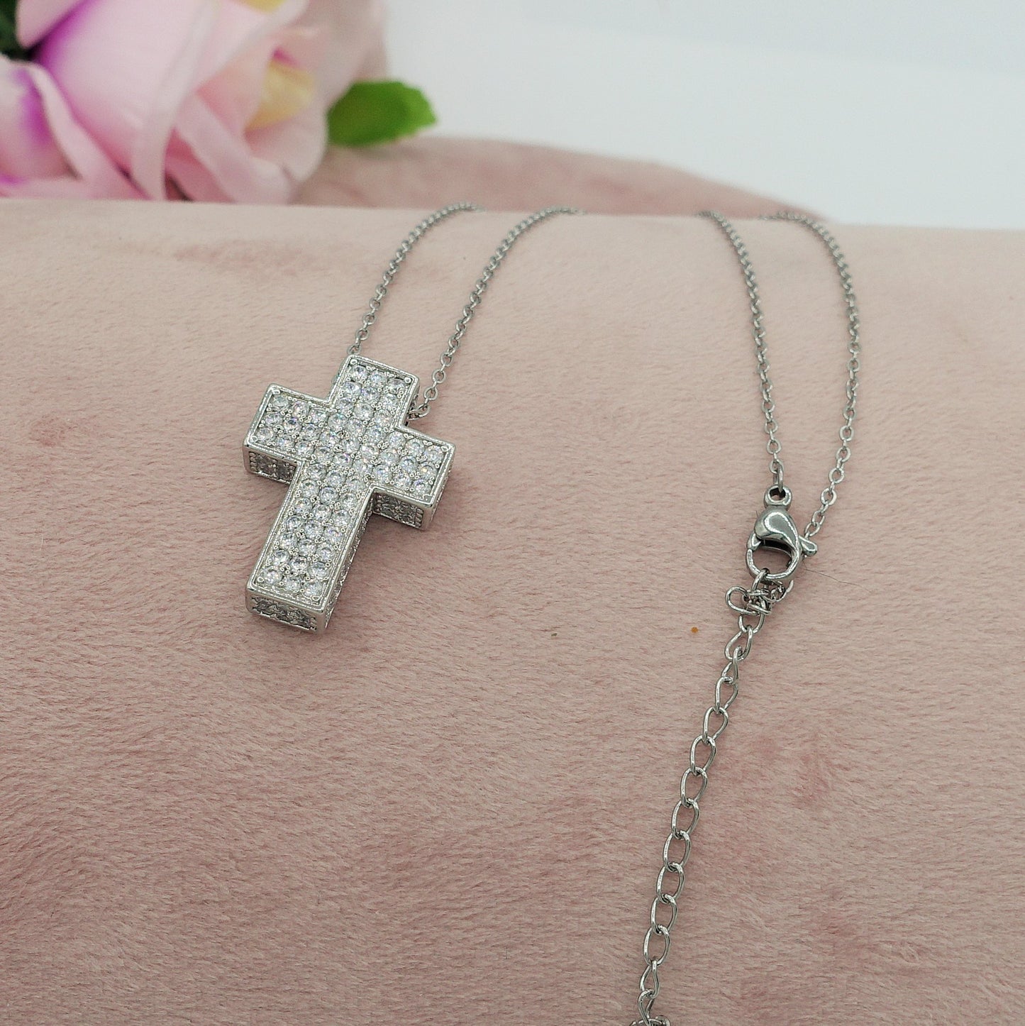 PHOEBE big - ACCIAIO INOSSIDABILE- Collana con pendente croce in cubic zirconia