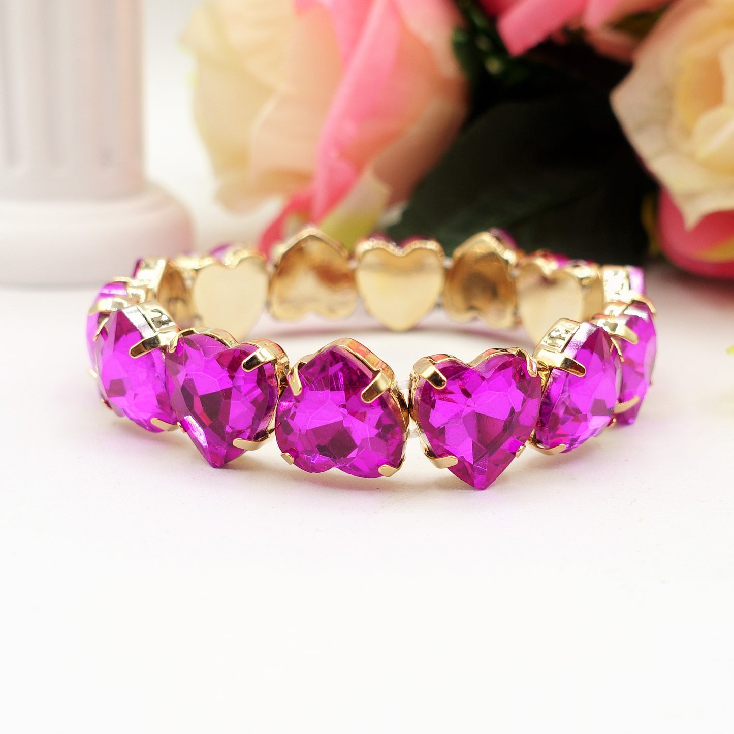 LUCE HEARTS MEDIUM-Bracciale elasticizzato con pietre a cuore sfaccettate