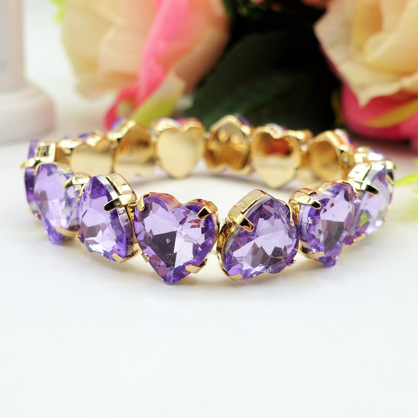LUCE HEARTS MEDIUM-Bracciale elasticizzato con pietre a cuore sfaccettate