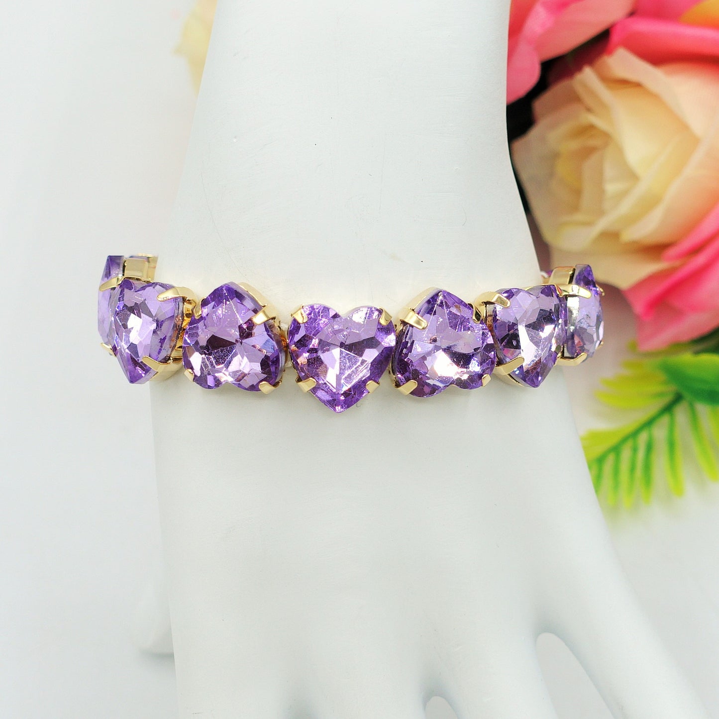 LUCE HEARTS MEDIUM-Bracciale elasticizzato con pietre a cuore sfaccettate