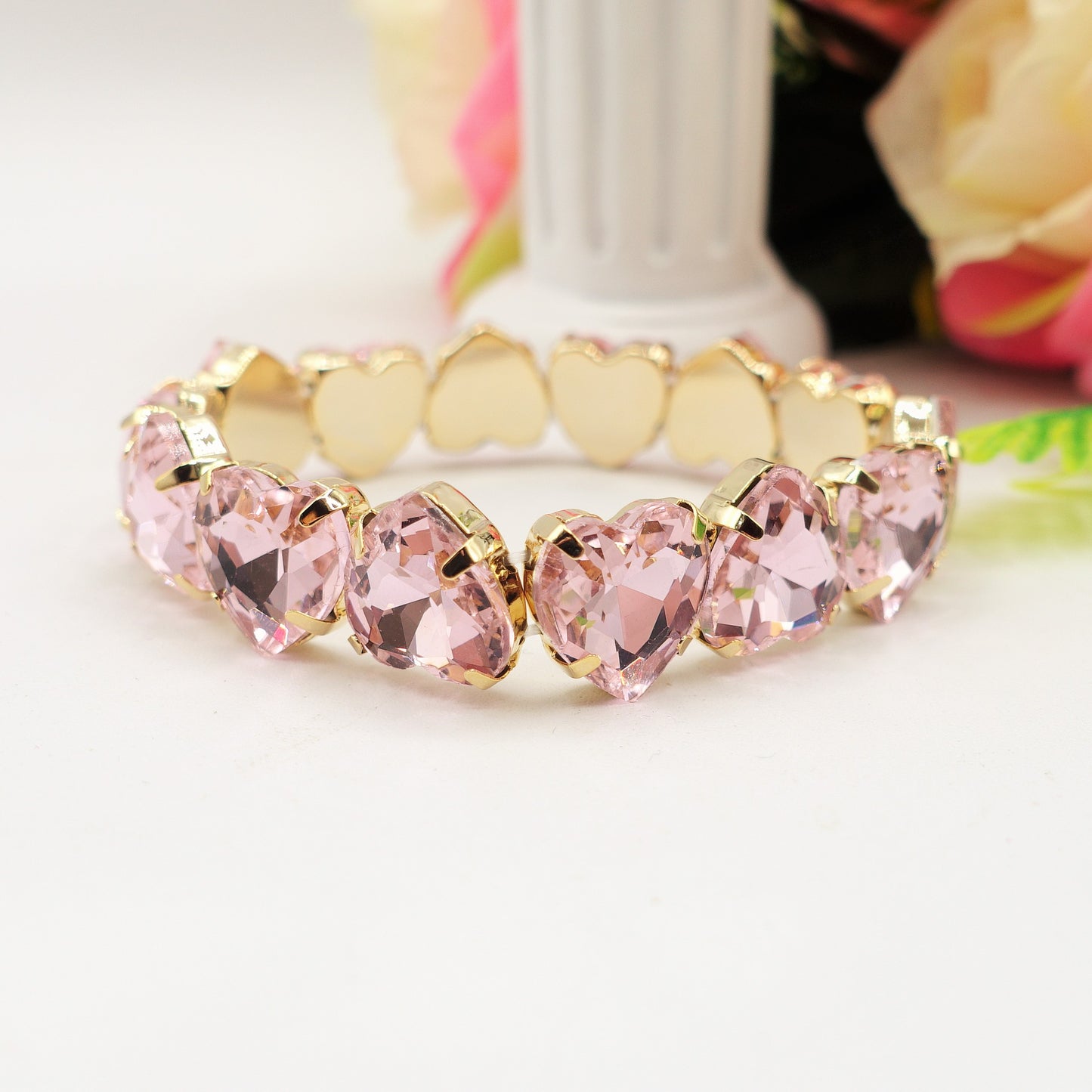 LUCE HEARTS MEDIUM-Bracciale elasticizzato con pietre a cuore sfaccettate