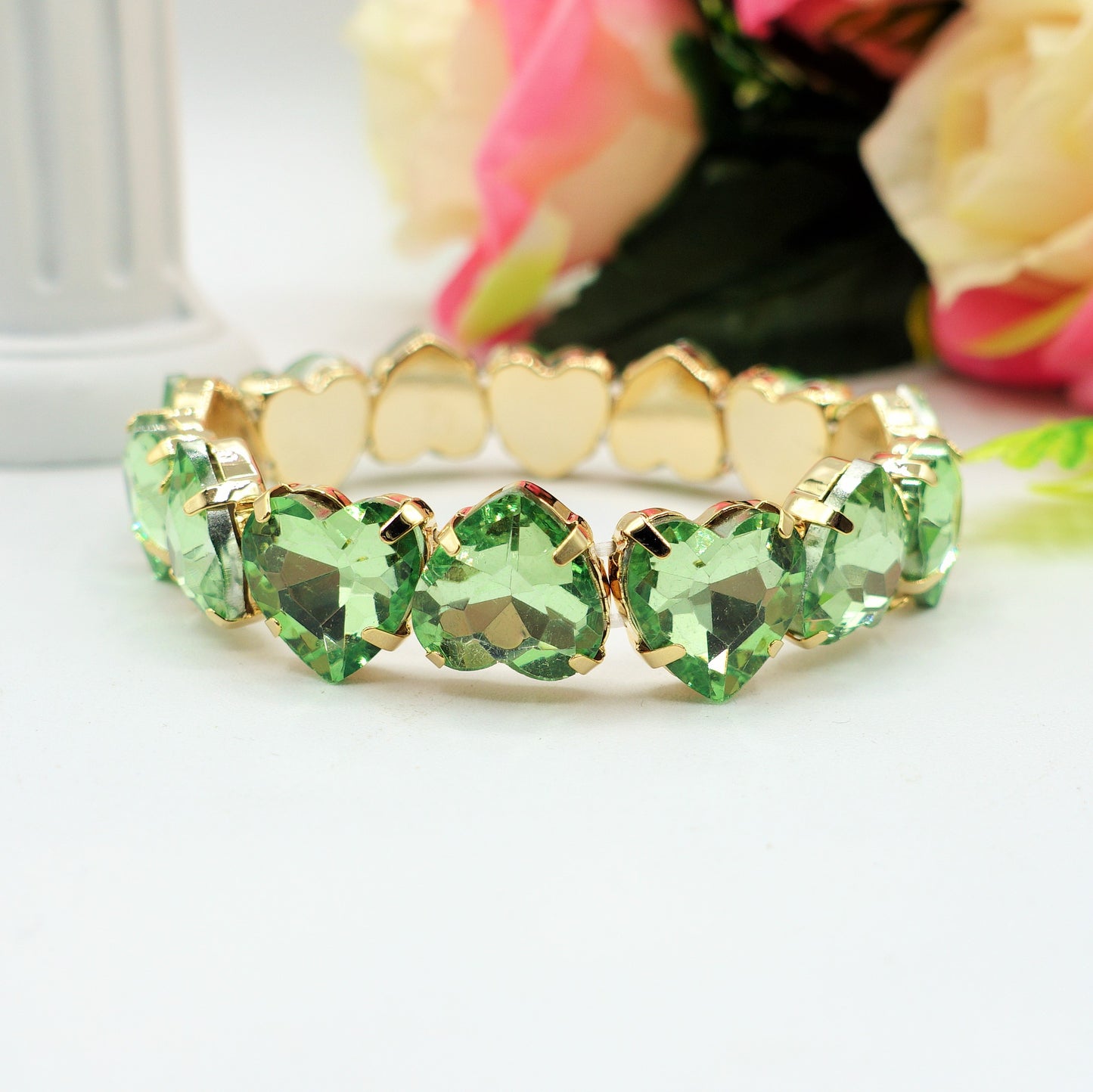 LUCE HEARTS MEDIUM-Bracciale elasticizzato con pietre a cuore sfaccettate