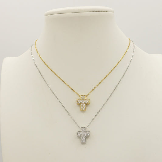 PHOEBE small - ACCIAIO INOSSIDABILE- Collana con pendente croce in cubic zirconia