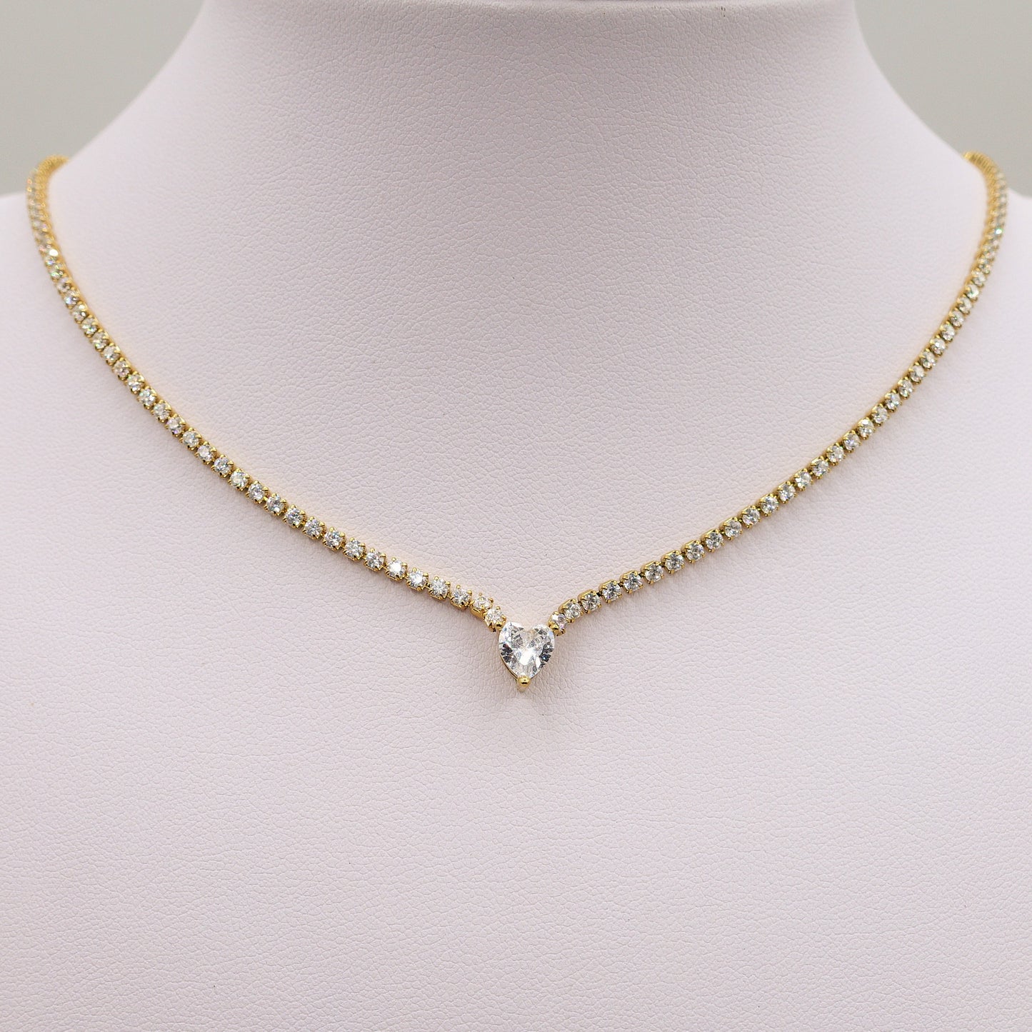 AURORA small ~ ACCIAIO INOSSIDABILE -Collana tennis in cubic zirconia con cuore centrale