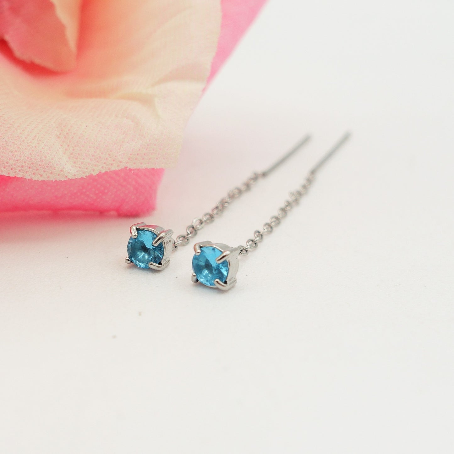 SHINY RAINBOW- Acciaio inossidabile ~ PAIO Orecchini filo pendenti con cubic zirconia