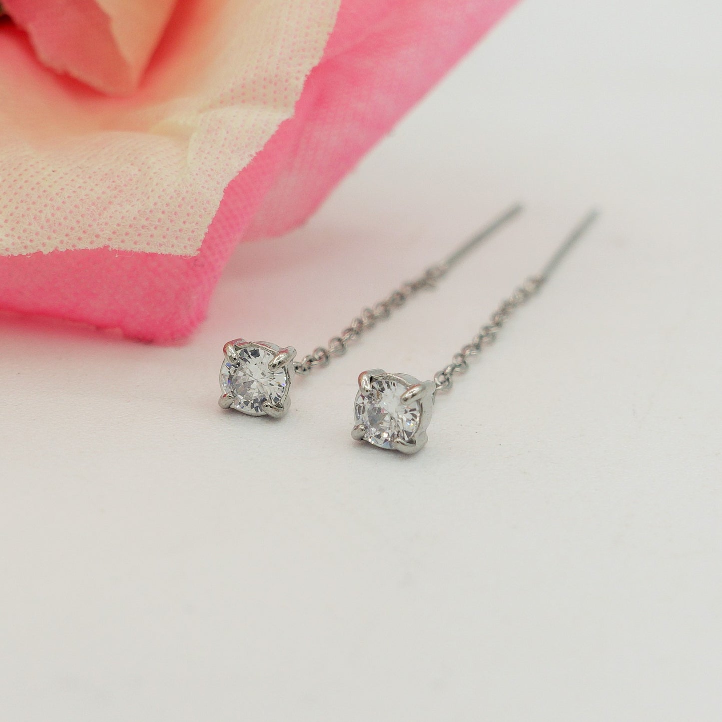 SHINY RAINBOW- Acciaio inossidabile ~ PAIO Orecchini filo pendenti con cubic zirconia