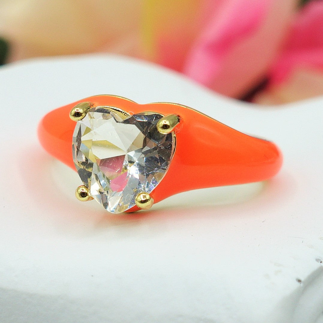 ISABELLE FLUO SMALL ~ Anello a cuore Smaltato con Cubic Zirconia- Regolabile