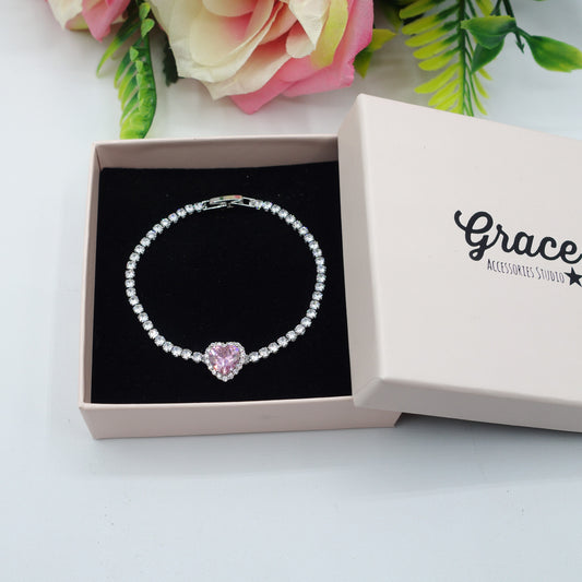 DIANA ~Chunky ~ Bracciale tennis con cuore in Cubic Zirconia