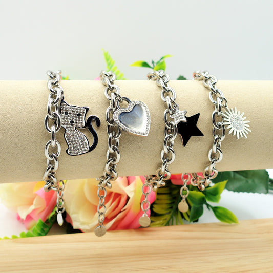 VIENNA ~ ACCIAIO INOSSIDABILE- Bracciale catena con ciondoli