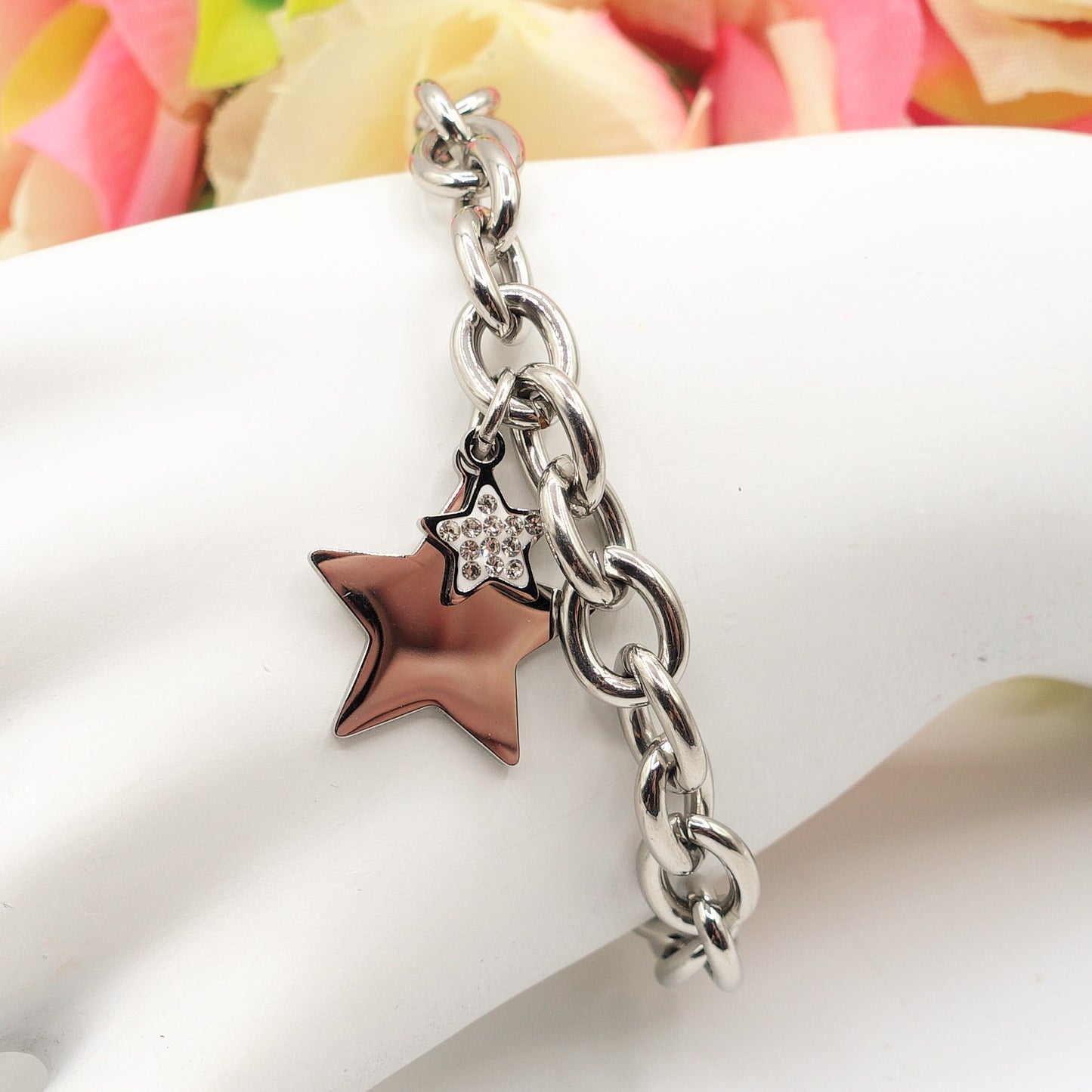 VIENNA ~ ACCIAIO INOSSIDABILE- Bracciale catena con ciondoli