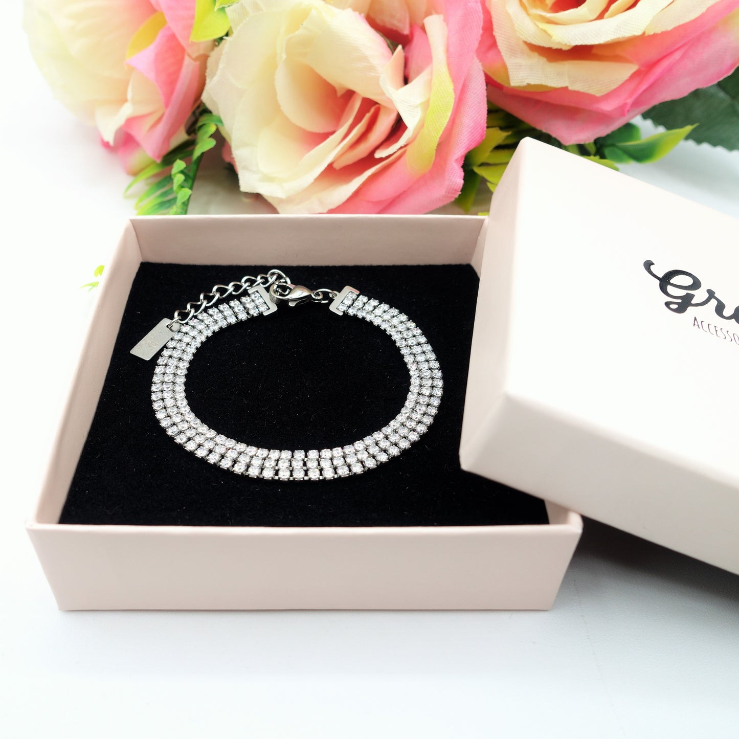 BELLATRIX ~ Bracciale Tennis triplo in ACCIAIO INOSSIDABILE con cubic zirconia