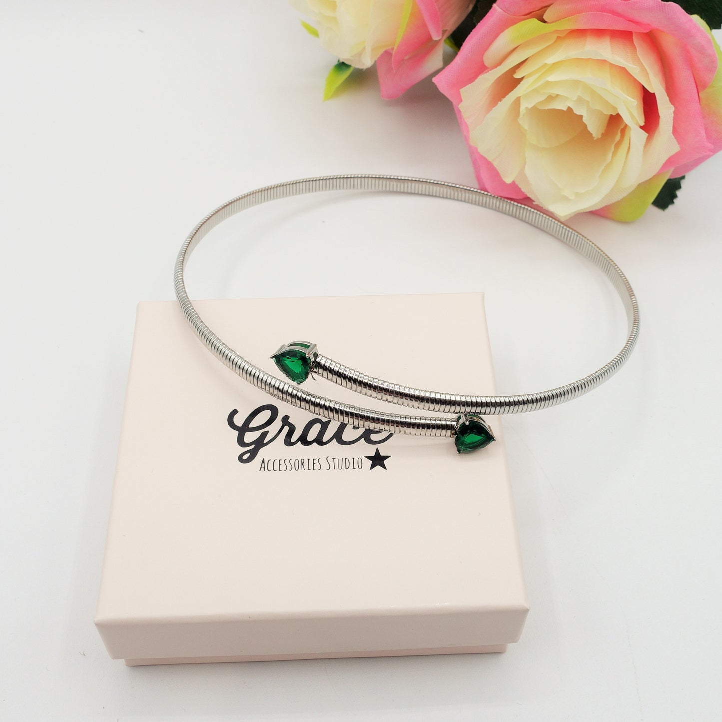 CASSANDRA HEARTS ~ Collana tubogas girocollo ACCIAIO inossidabile e cubic zirconia