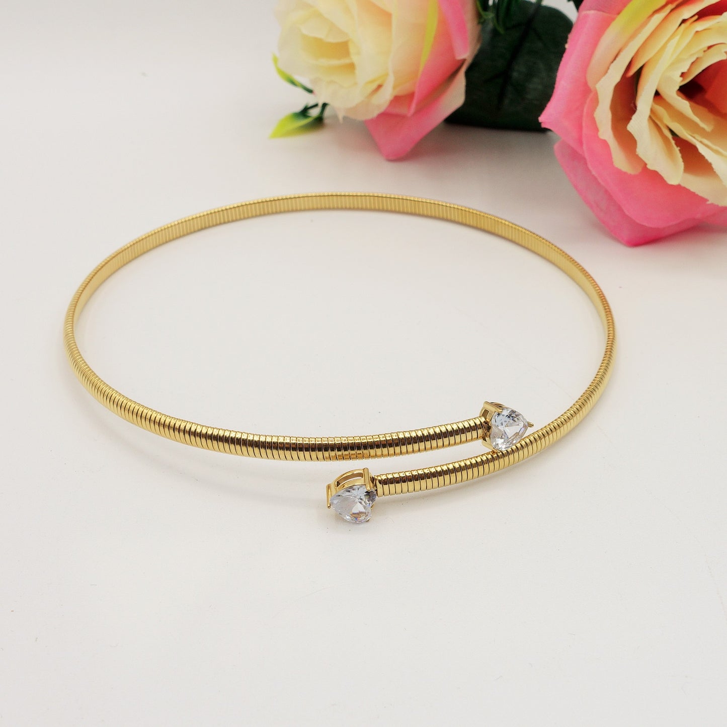 CASSANDRA HEARTS ~ Collana tubogas girocollo ACCIAIO inossidabile e cubic zirconia