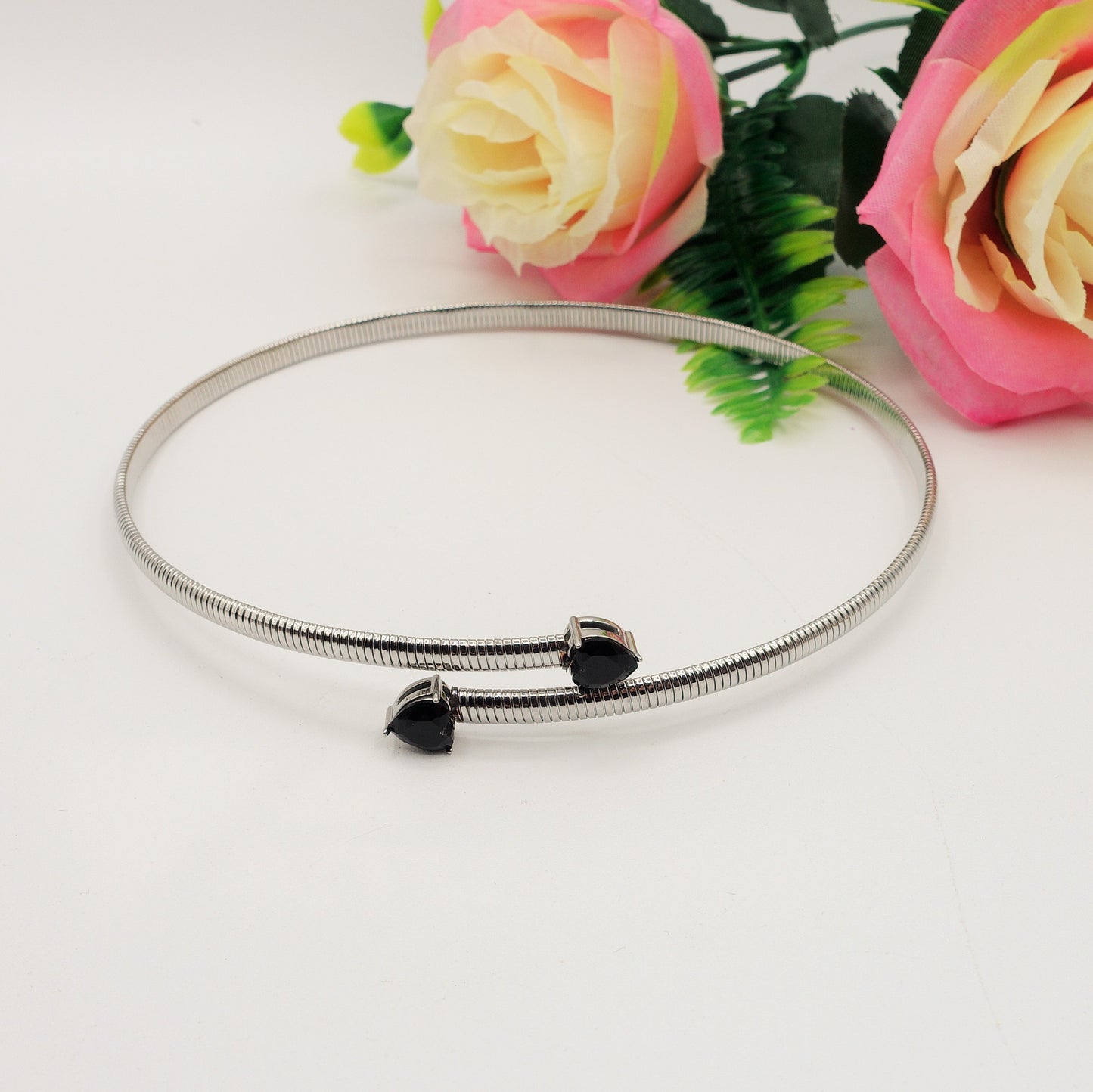 CASSANDRA HEARTS ~ Collana tubogas girocollo ACCIAIO inossidabile e cubic zirconia
