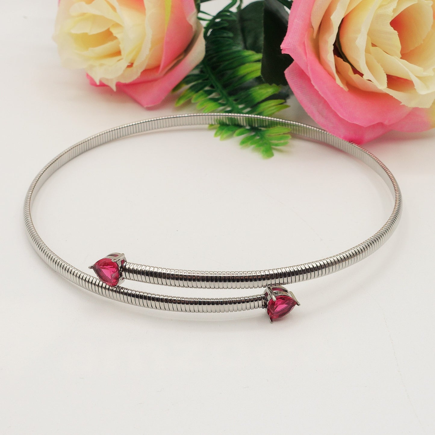 CASSANDRA HEARTS ~ Collana tubogas girocollo ACCIAIO inossidabile e cubic zirconia