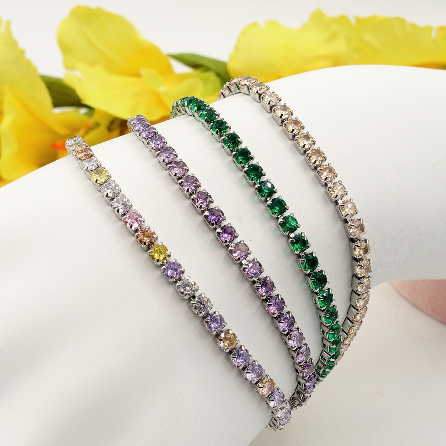 ALICIA ~ Bracciale tennis in ACCIAIO INOSSIDABILE con Cubic Zirconia