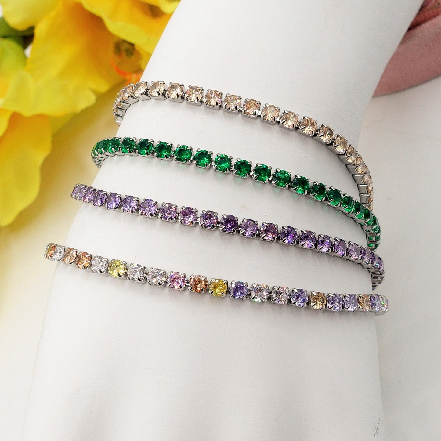 ALICIA ~ Bracciale tennis in ACCIAIO INOSSIDABILE con Cubic Zirconia