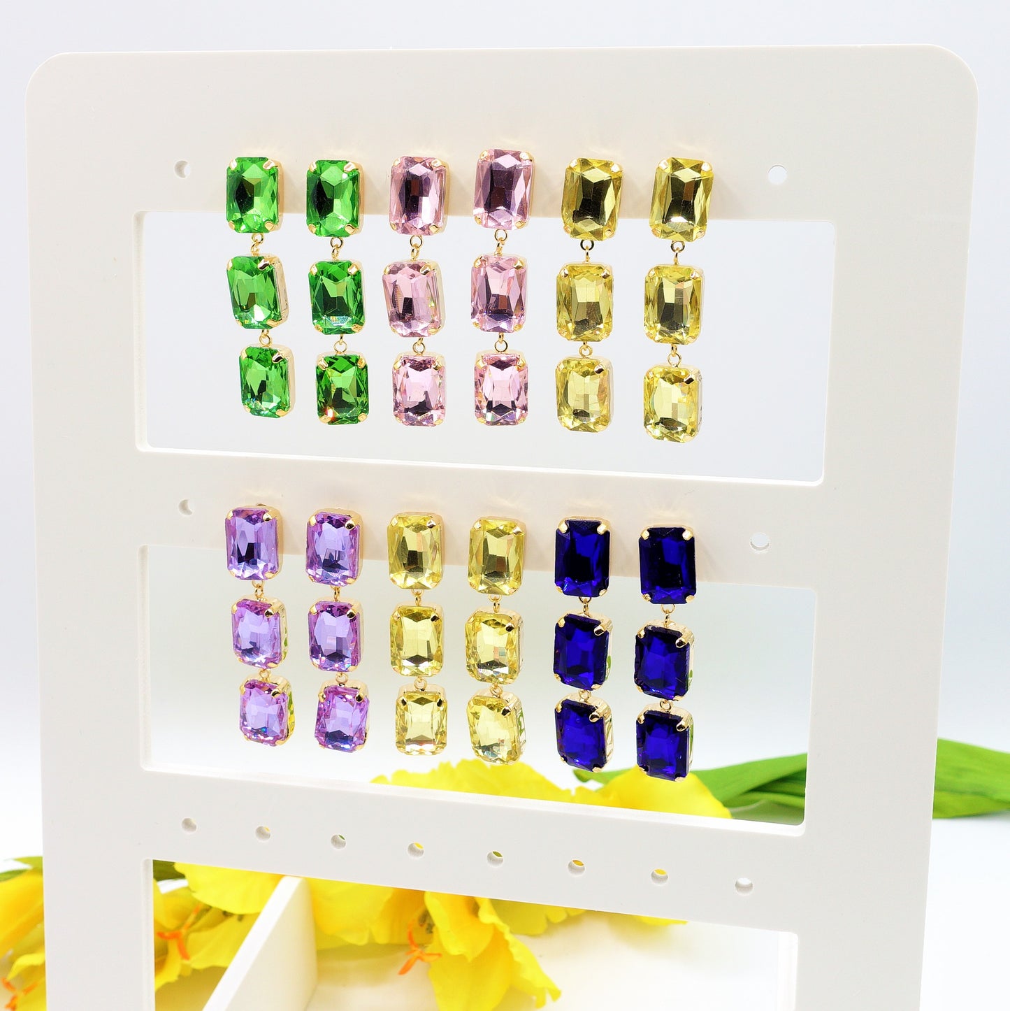 MARGOT DOUBLE SQUARE small - Paio Orecchini pendenti con pietre sfaccettate