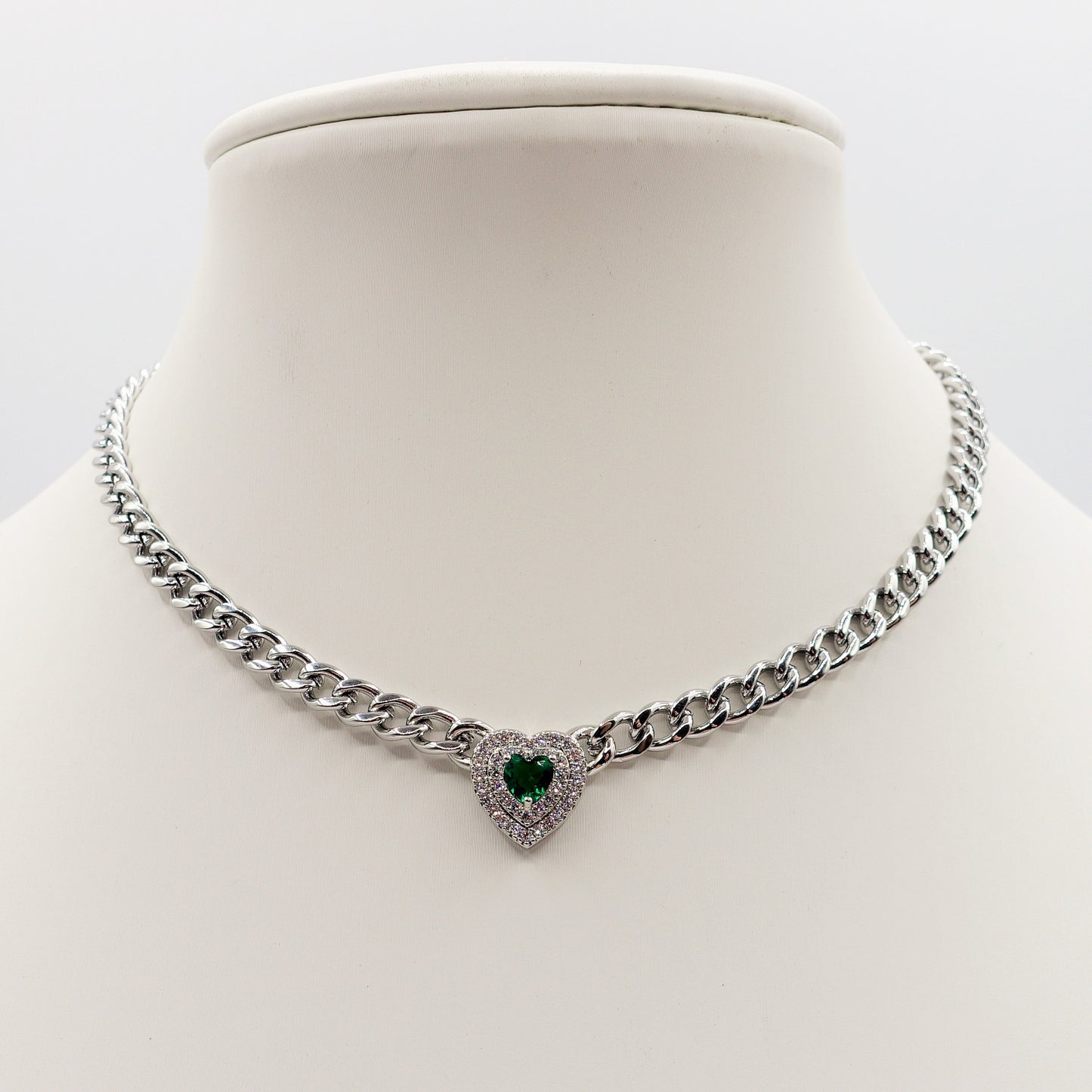 JASMINE ~ ACCIAIO INOSSIDABILE - collana choker in catena con Cubic zirconia a forma di cuore