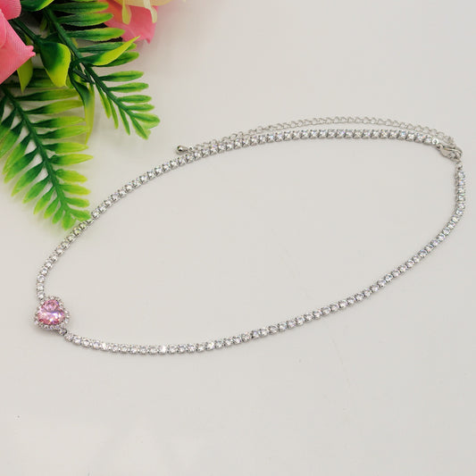 DIANA ~ CHUNKY- Collana Girocollo tennis con cuore in Cubic Zirconia