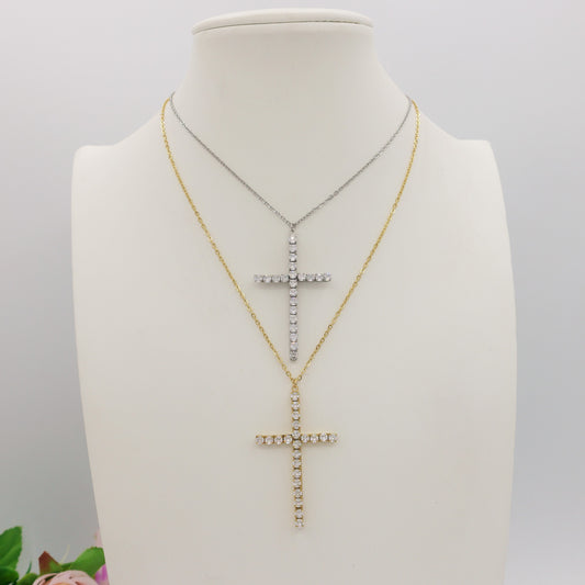 SYLVIE - ACCIAIO INOSSIDABILE- Collana con pendente croce in cubic zirconia