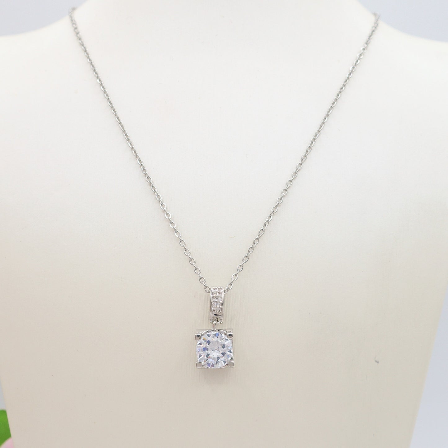 SOLITARIO XL - ACCIAIO INOSSIDABILE- collana con pendente solitario in cubic zirconia