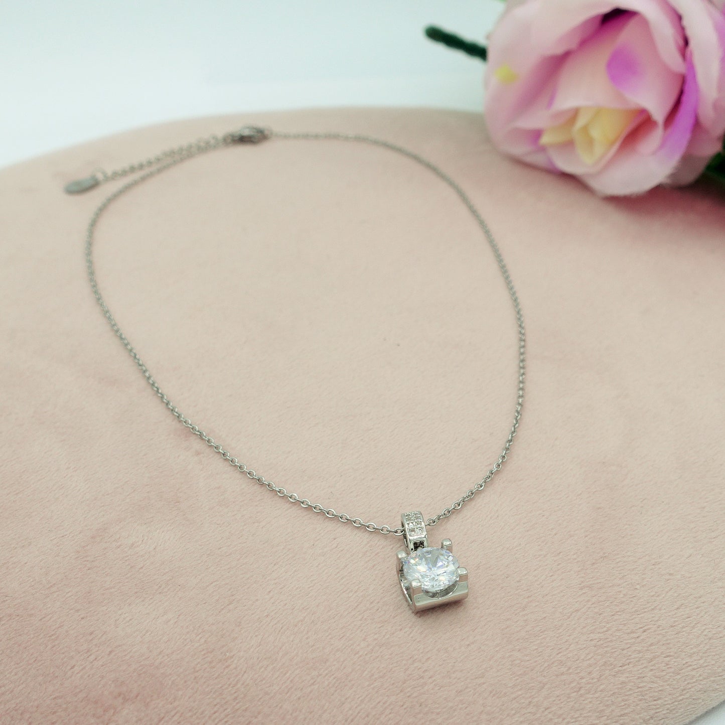SOLITARIO XL - ACCIAIO INOSSIDABILE- collana con pendente solitario in cubic zirconia