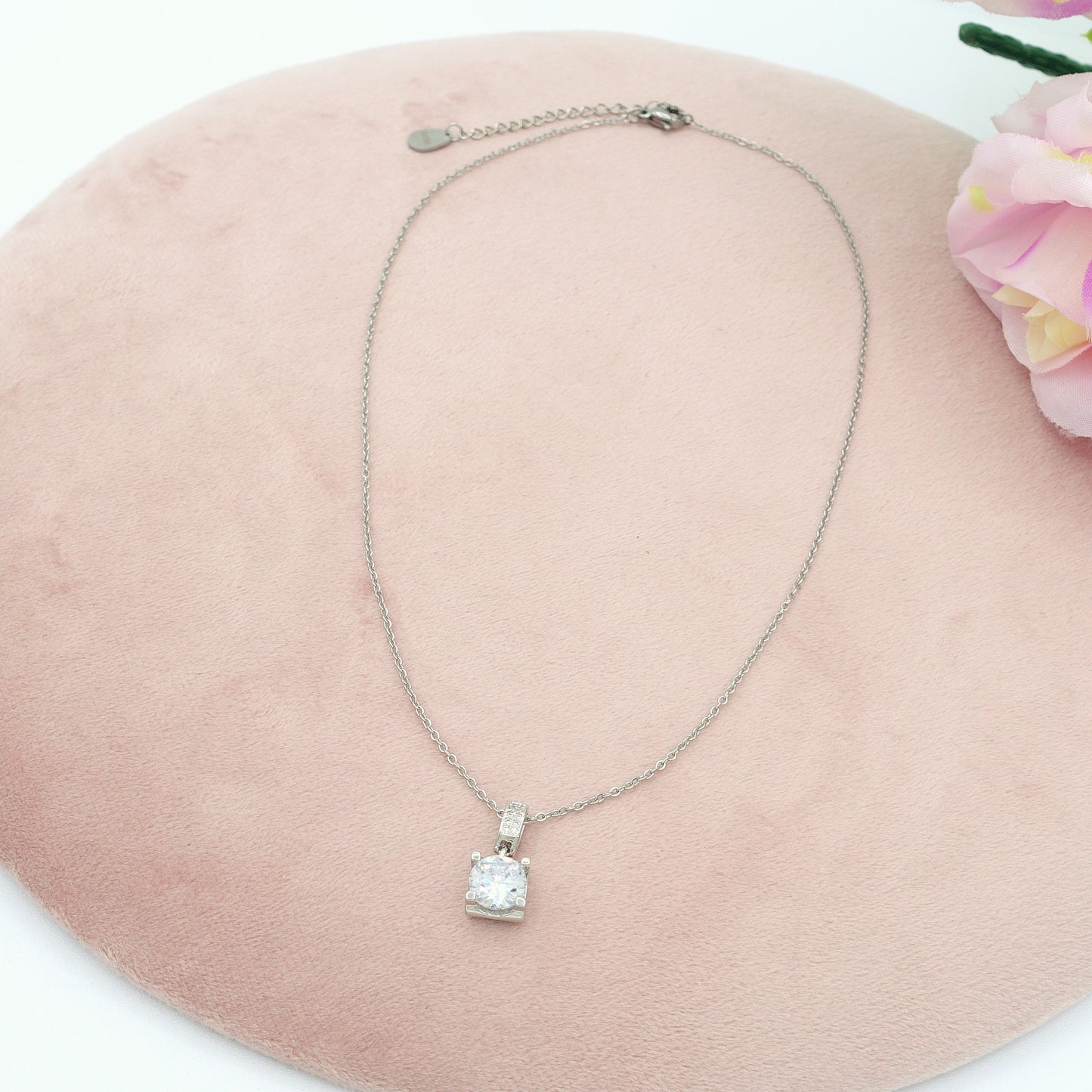 SOLITARIO XL - ACCIAIO INOSSIDABILE- collana con pendente solitario in cubic zirconia