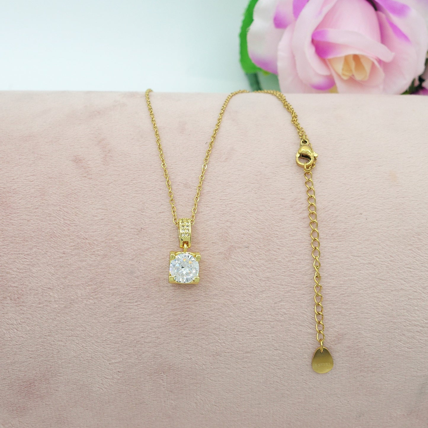 SOLITARIO XL - ACCIAIO INOSSIDABILE- collana con pendente solitario in cubic zirconia