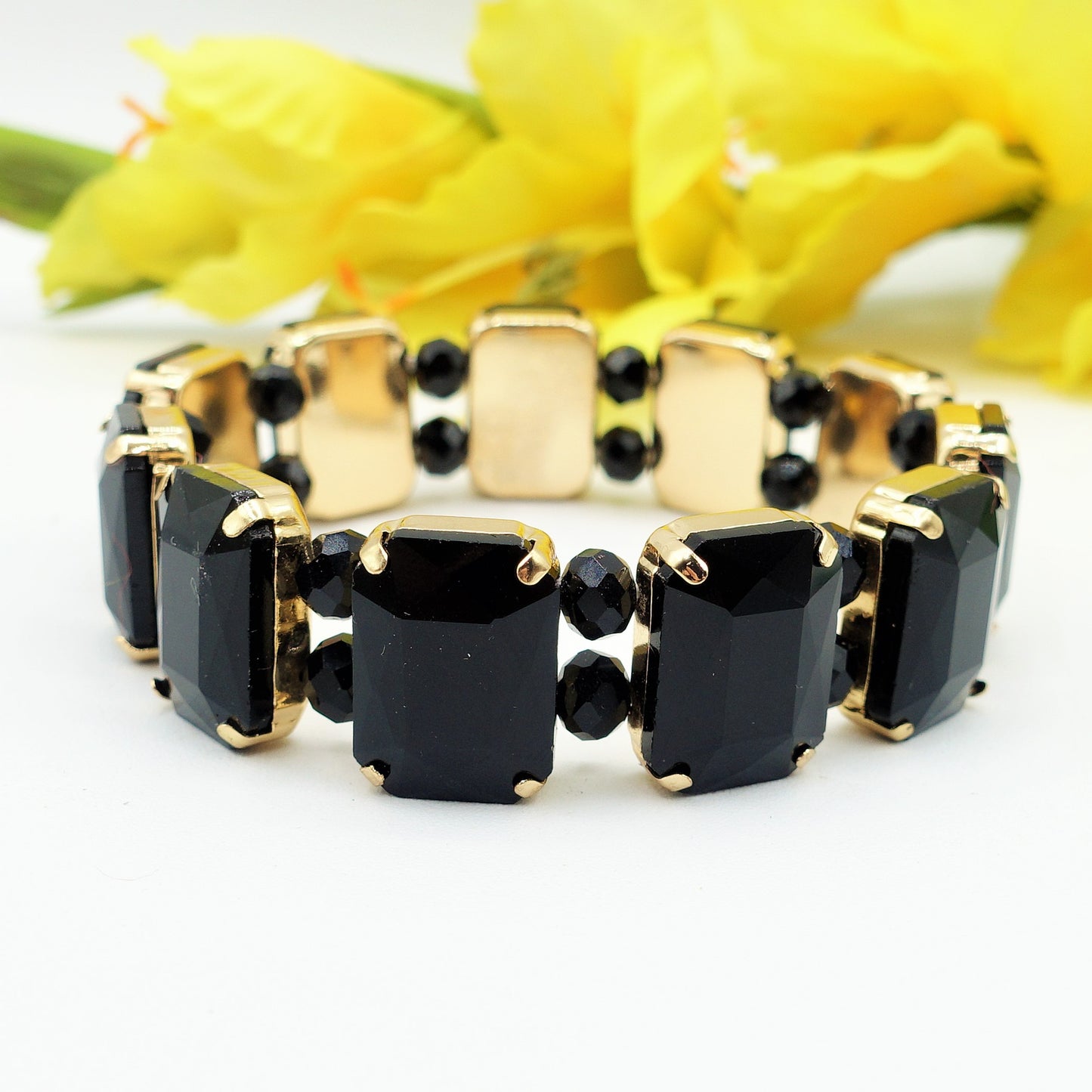MARGOT PEARLS -Bracciale Elasticizzato con perle e pietre sfaccettate - LUCE COLLECTION
